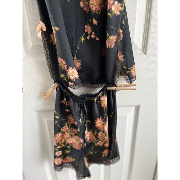 Vtg Saks Fifth Avenue Silk 2 Piece Lingerie Black Pink Green Floral Pattern - Picture 9 of 10